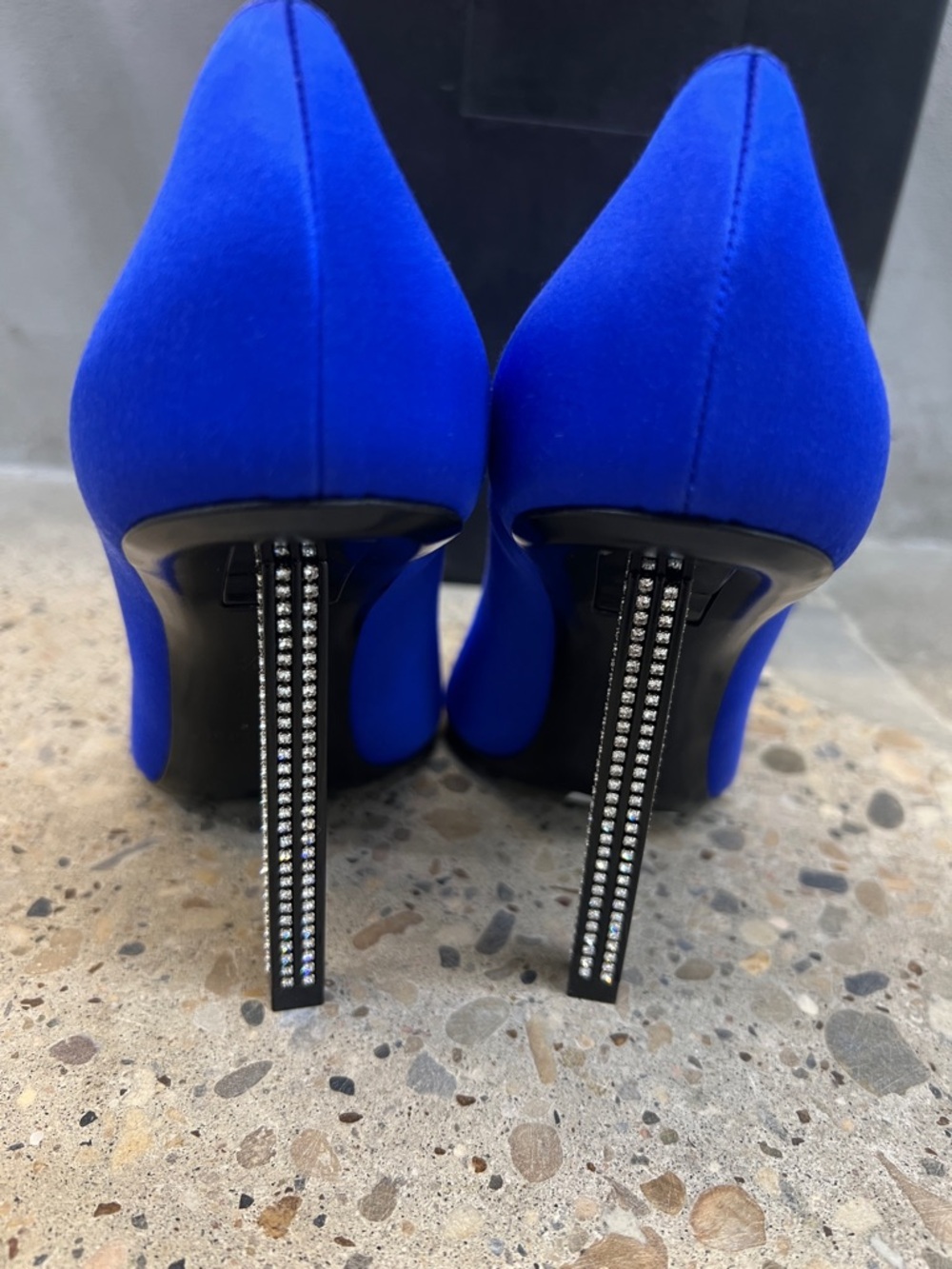 Saint Laurent Cobalt Blue Satin Pointed-Toe Pumps with Crystal Tips - Picture 4 of 6
